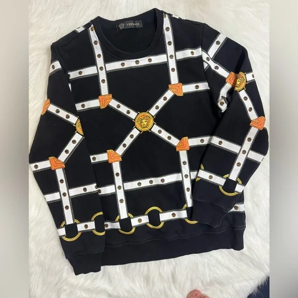 Versace Black and White Geometric Men's Sweater - Picture 2 of 9